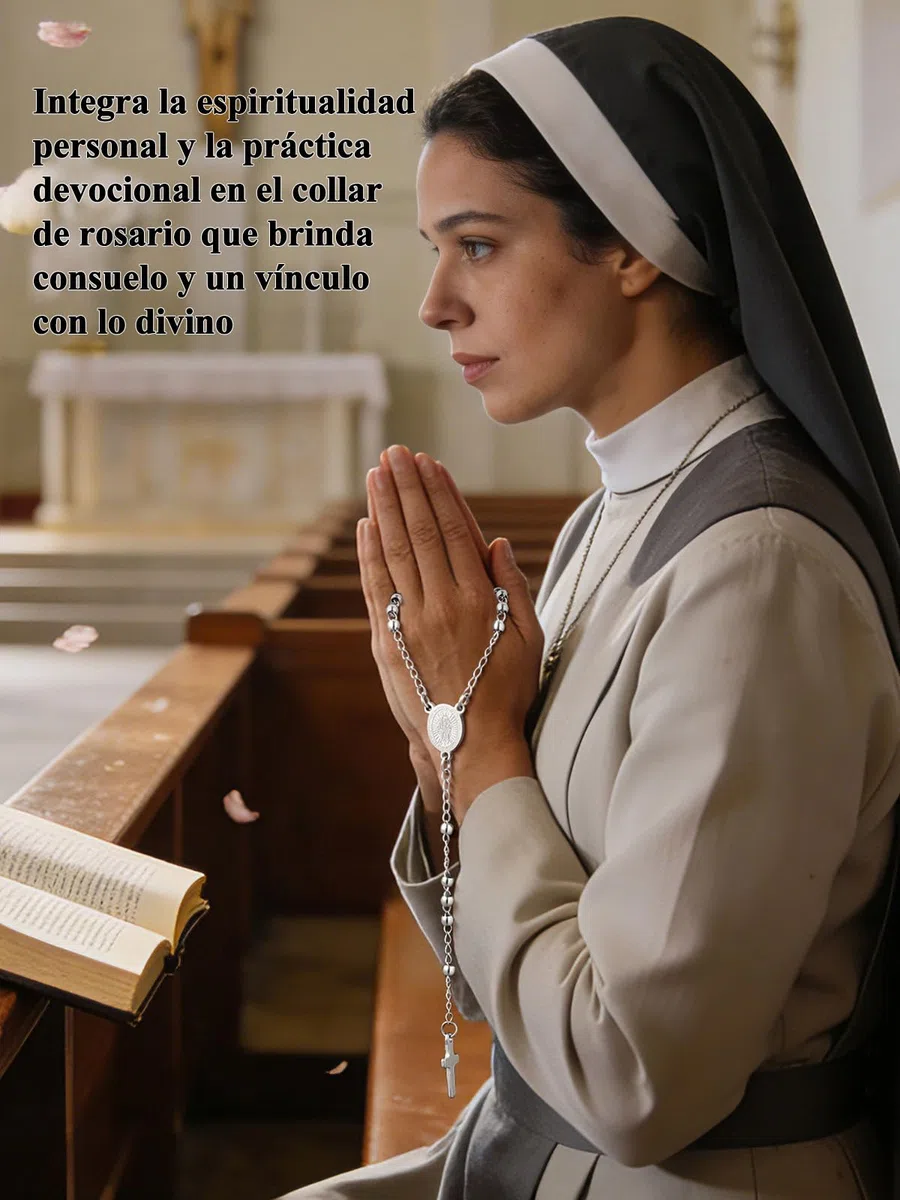 U7 Collar de Mujer y Hombre Rosario Medalla Milagrosa y Crucifijo Perlas de 3mm/6mm en Acero Inoxidable Color Plata Oro Negro Rosa con Libro de Oraciones, Manual y Caja de Regalo