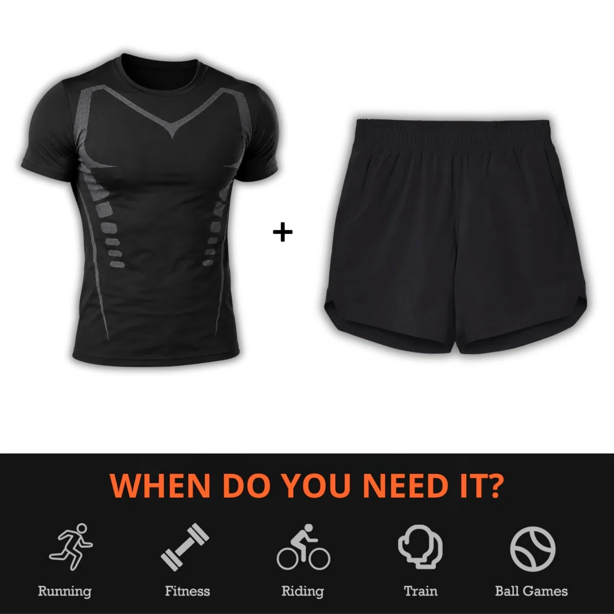 RONS Conjunto Deportivo Hombre 2 Piezas, Camiseta y Pantalón Corto, Transpirable, Secado Rápido, Gym, Crossfit, Running, Padel