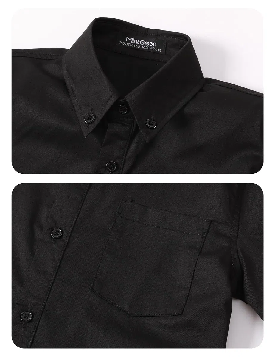 mintgreen Camisas escolares para niños con botones, uniforme de algodón liso de manga larga, 7-14 años