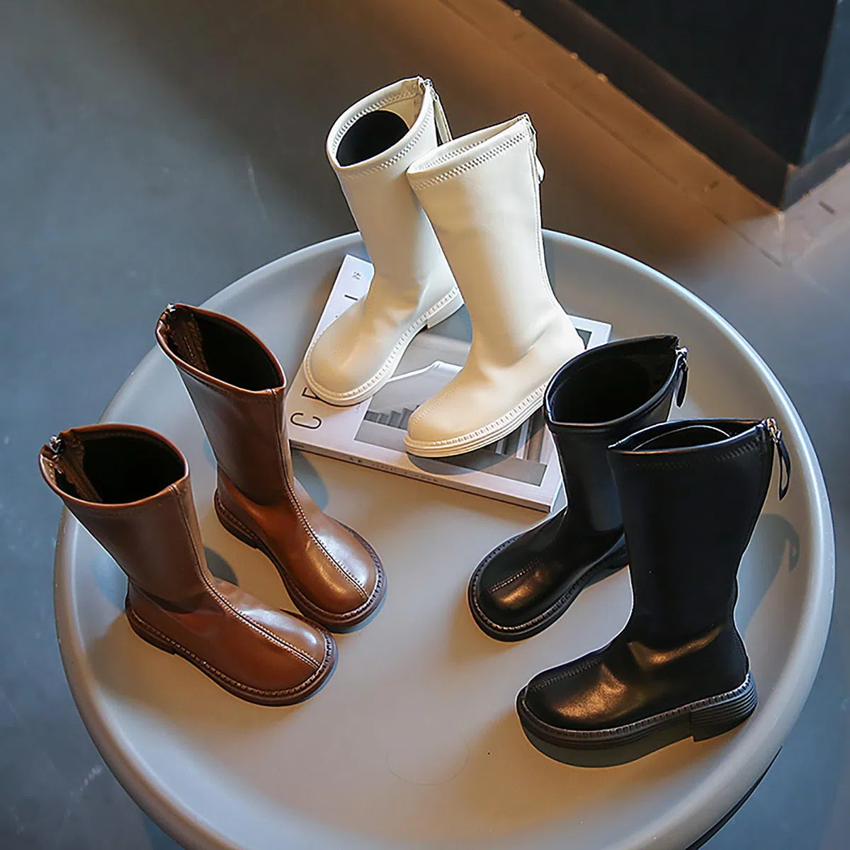 Botas De Equitación Para Niñas (26-36), Transpirables/sin Frotar Los Pies, Cremallera Trasera/hasta La Rodilla, Suela Antideslizante/de Goma, Punta Redonda, Para Otoño,30,Brown