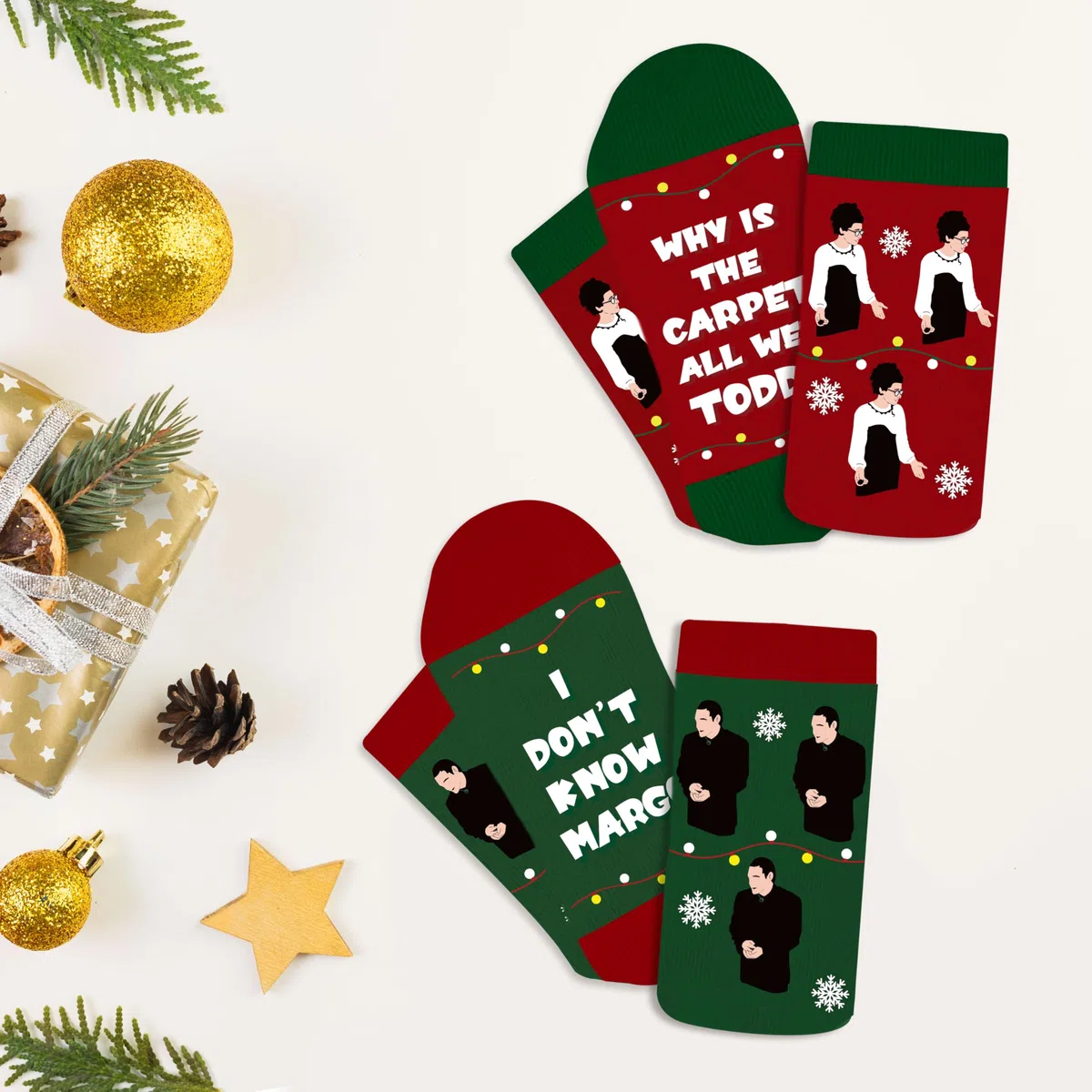 Divertidos calcetines de Navidad para mujeres y hombres, accesorios de disfraz de vacaciones de Navidad, calcetines de punto cálidos de invierno
