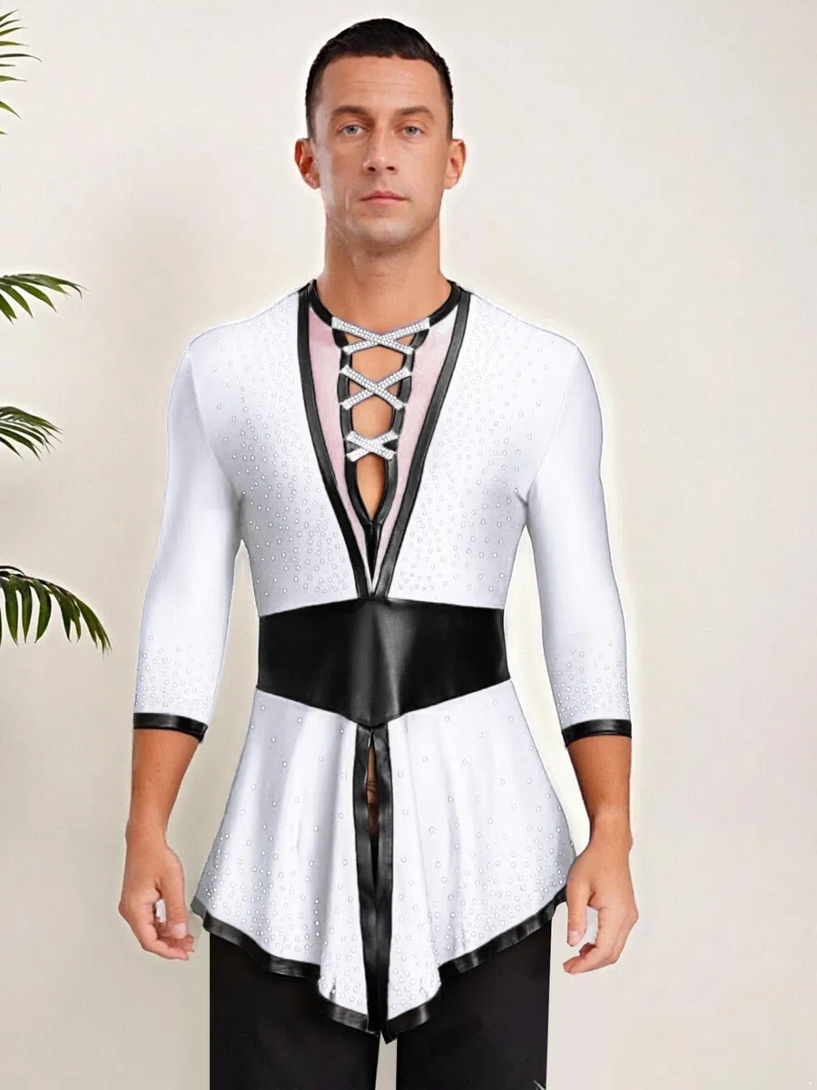 Adultos Hombres Traje De Baile Latino Para Hombres Camisa De Baile De Salón Latino Traje De Competición De Actuación Blanco L