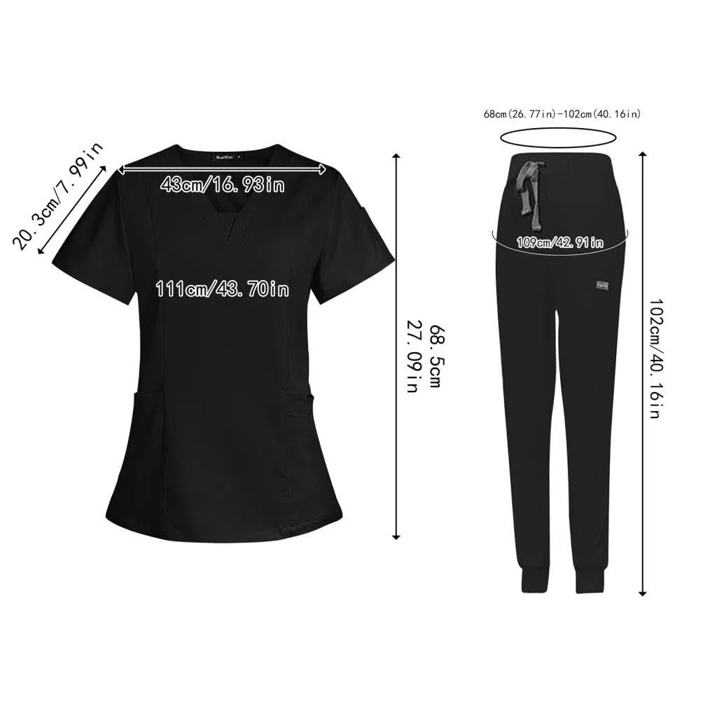 Conjunto de Uniforme Médico para Mujer, Cómodo Escote en Múltiples Bolsillos, Lavable a Máquina. Blusa de Manga Corta Y Pantalón para Enfermera,