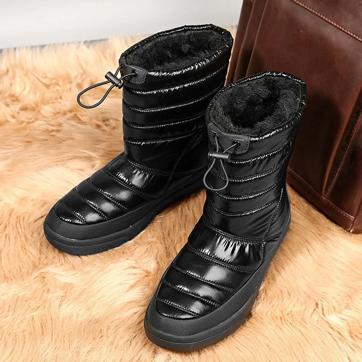 Botas de nieve para mujer invierno cálido forro de piel al aire libre sin cordones en botines impermeables zapatillas de deporte, Black, 40 EU