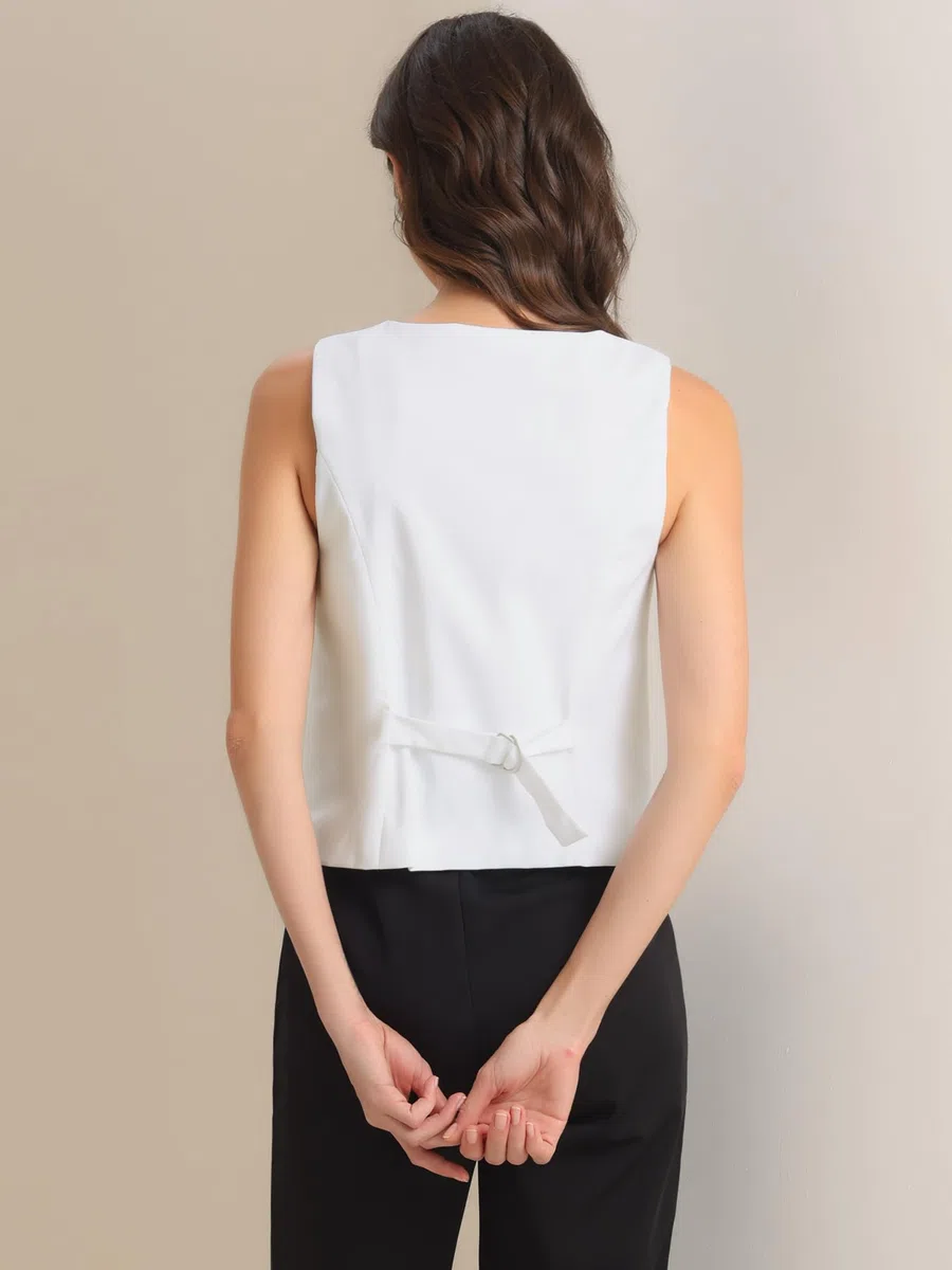Allegra K Linen Vest Waistcoat for Women's Fashion Sleeveless Button Down V Neck Crop Top Summer Vest