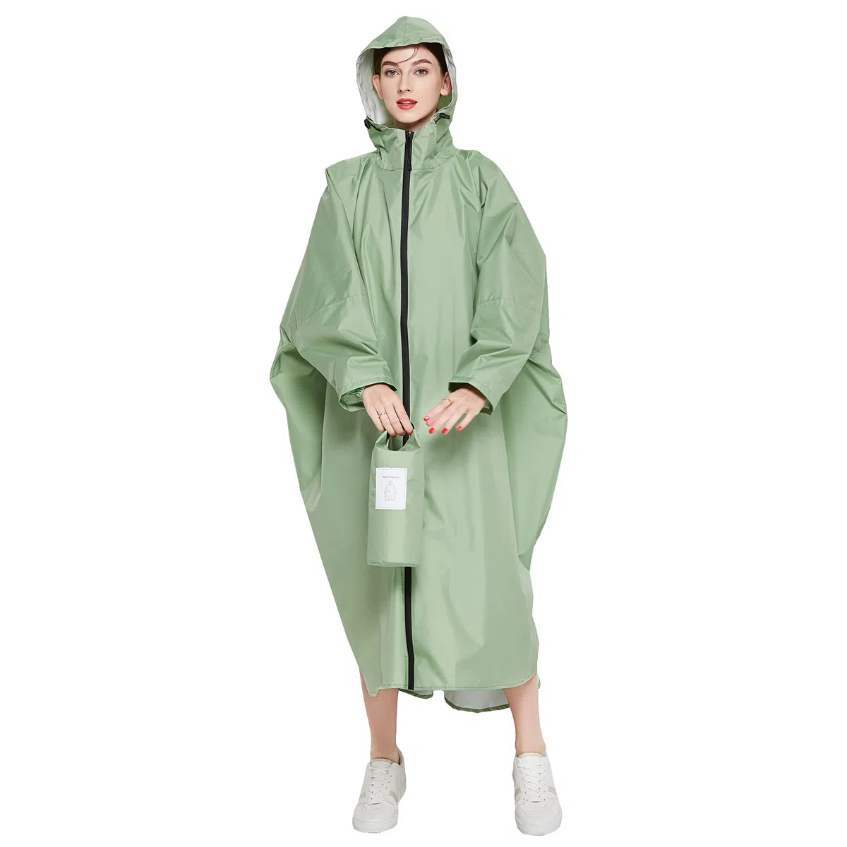 Chubasquero Largo para Mujer, Impermeable Ligero con Capucha para Bicicleta y Ciclismo