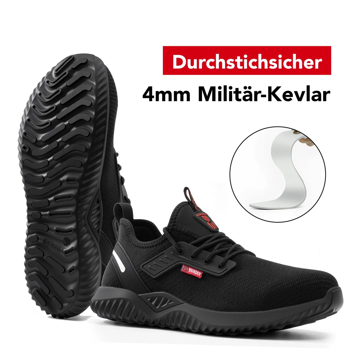 SUADEX Zapatos de Seguridad Hombre Mujer Calzado de Trabajo Ligeros Antideslizante Zapatillas de Seguridad Transpirablescon Punta de Acero EU36-48