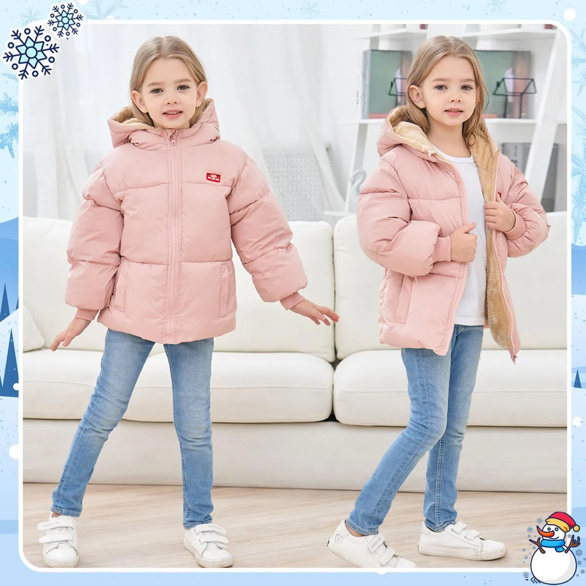 Kids4ever Abrigo de invierno para bebés y niñas, chaqueta con capucha y cremallera, resistente al viento, forro polar cálido, traje de nieve con dos bolsillos, 12 meses-5 años