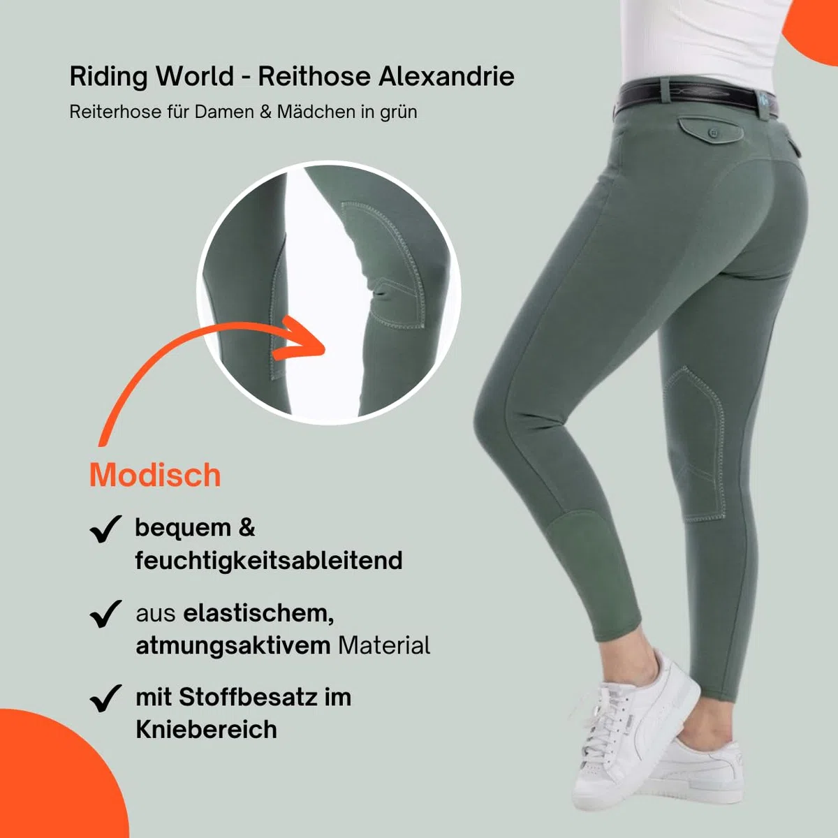 RIDING WORLD - Pantalones de equitación para mujer y niños Alexandrie | Pantalones de equitación con ribete en las rodillas de tela | con bolsillos delanteros | Leggings de equitación en seis colores