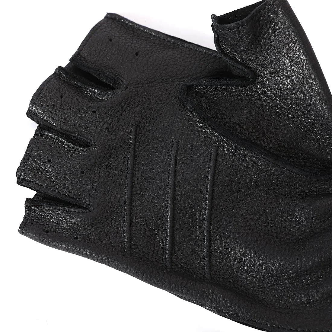 Harssidanzar Hombre Guantes de conducción de cuero sin dedos Deerskin Sin forro Dedo medio GM005A