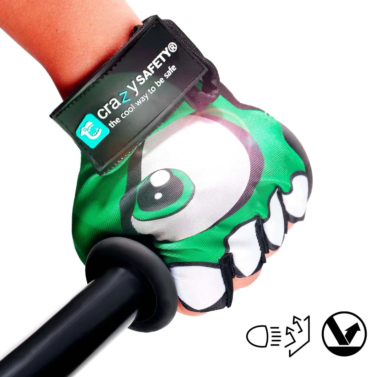 Crazy Safety - Guantes de ciclismo para niños, color negro, con ojos reflectantes y palmas acolchadas, talla S, ideal para ciclismo, patinete y actividades al aire libre