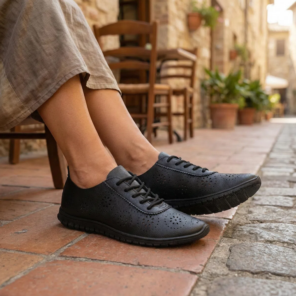 GLAMORA Zapatos Mujer Cordones Calados Transpirables Cómodos Ligeros Suela Flexible Antideslizante Plantilla Blanda Punta Fina Calzado Verano Ajuste Cómodo
