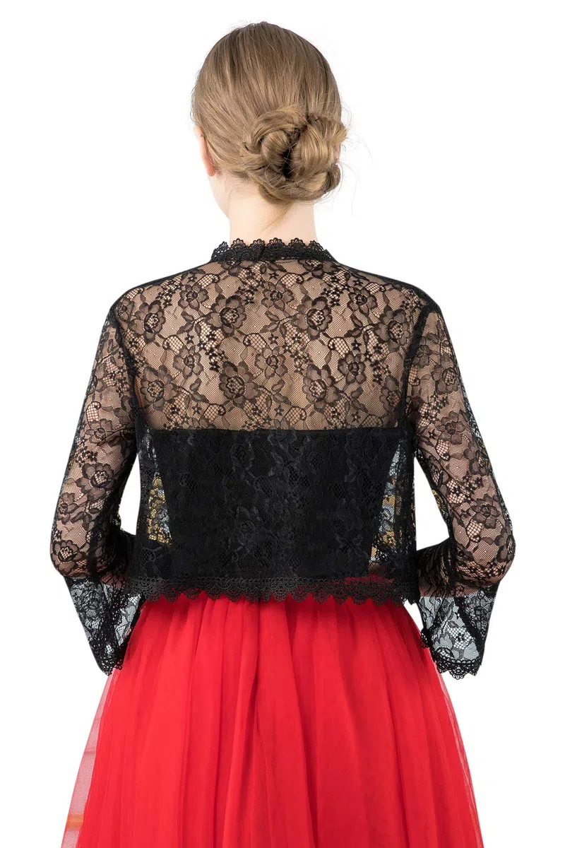 Central Chic Bolero de encaje frontal abierto para mujer, para bodas, novias, damas de honor, vestidos de noche, S-M