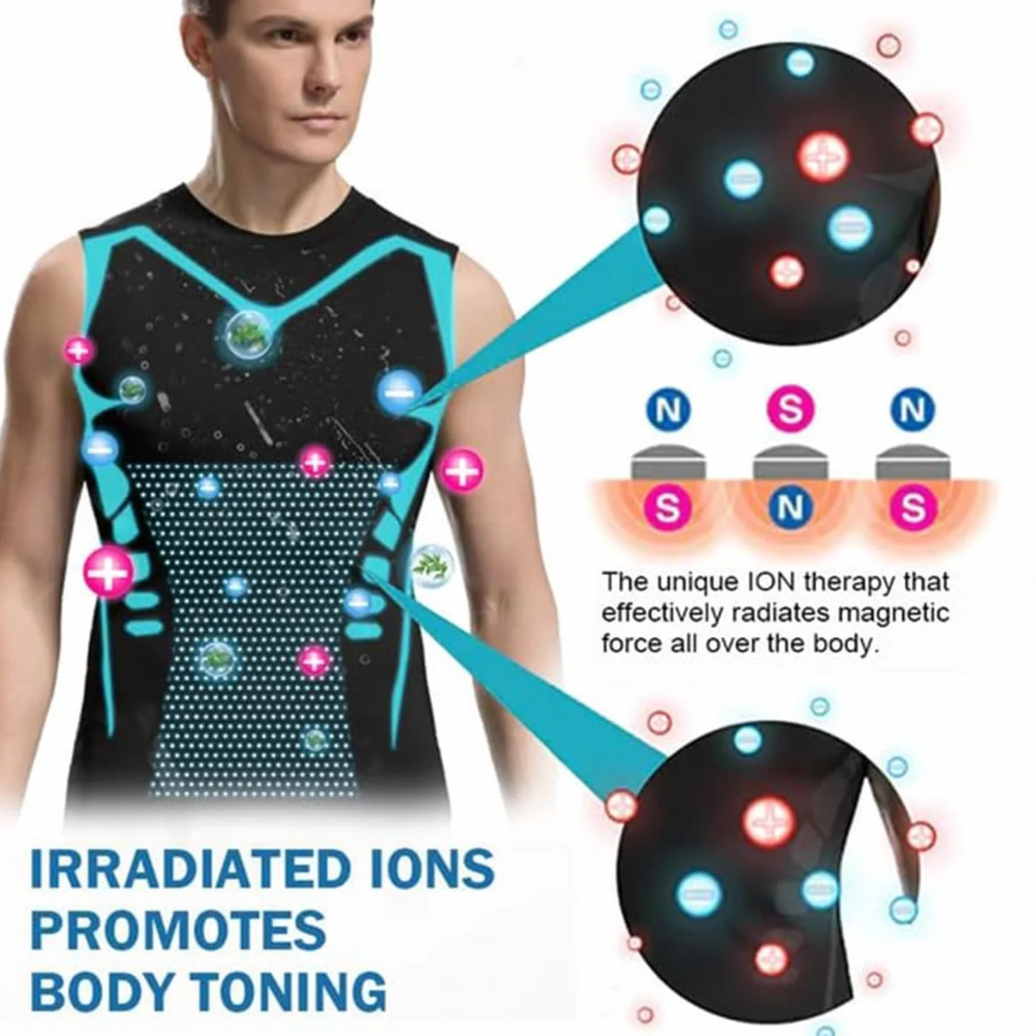 Vita-boost - Camiseta de compresión, versión Ionic Shaping sin mangas, chaleco corrector de postura de turmalina meniónica, camisas de compresión sin mangas para hombre
