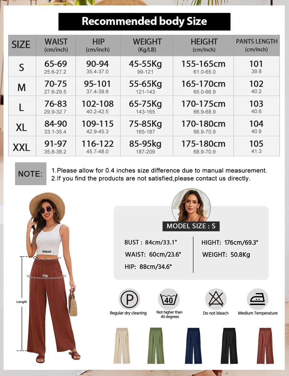 Pantalones Mujer Verano Algodón Lino Pantalón Suelto Cómodos Cintura Alta Elástico Casual Pantalones Flojo Playa Pantalones Anchos Largos