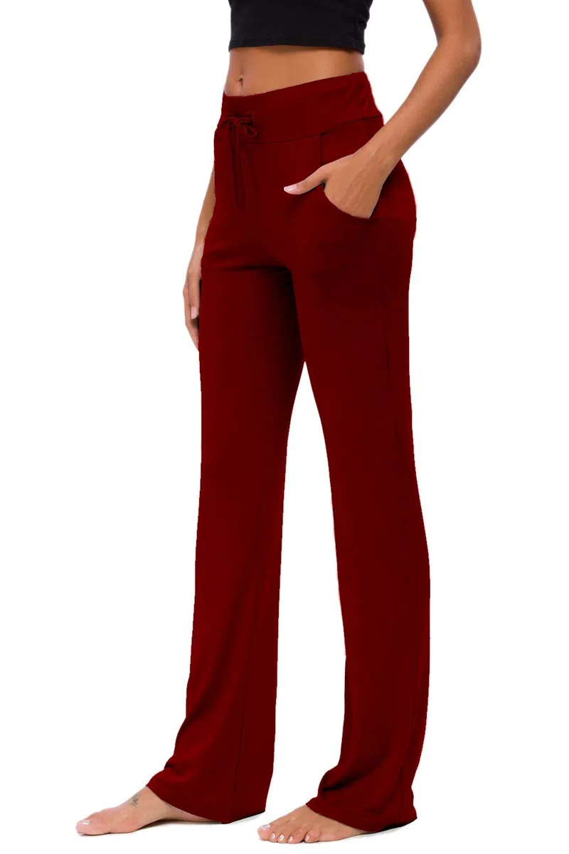 Pantalones De Yoga para Mujer con Bolsillos Pierna Recta Cómodos Modal con Cordón para Descansar Correr Pantalones Largos Activos