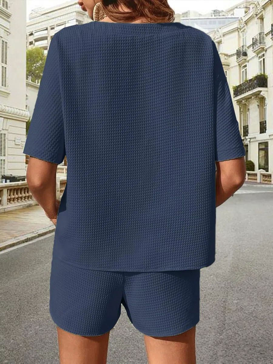 Conjunto Chándal de 2 piezas Verano para Mujer Redondo Camiseta Pantalones Cortos Mujer Completo Casual Ropa Casa