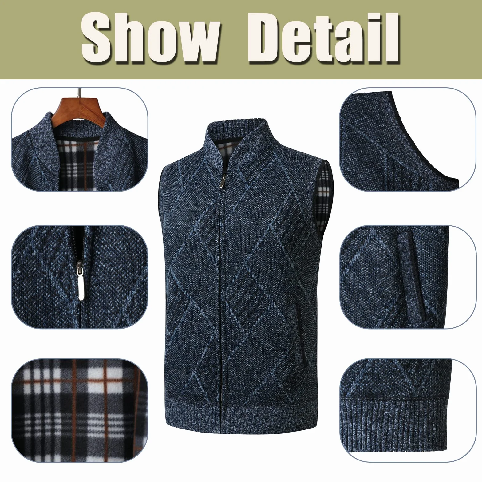 Hombre Cárdigan Sin Mangas Chaleco de Punto Otoño Invierno Cálido Suéter con Forro Polar Clásico Caballero Jersey Chaqueta Prendas de Punto Pullover Elegante
