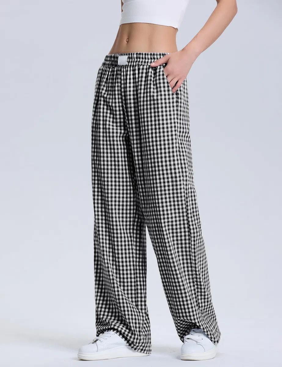 Rapbin Pantalones de pijama para mujer, largos de verano 2026, de algodón, a cuadros, pantalones de dormir suaves y casuales con bolsillos