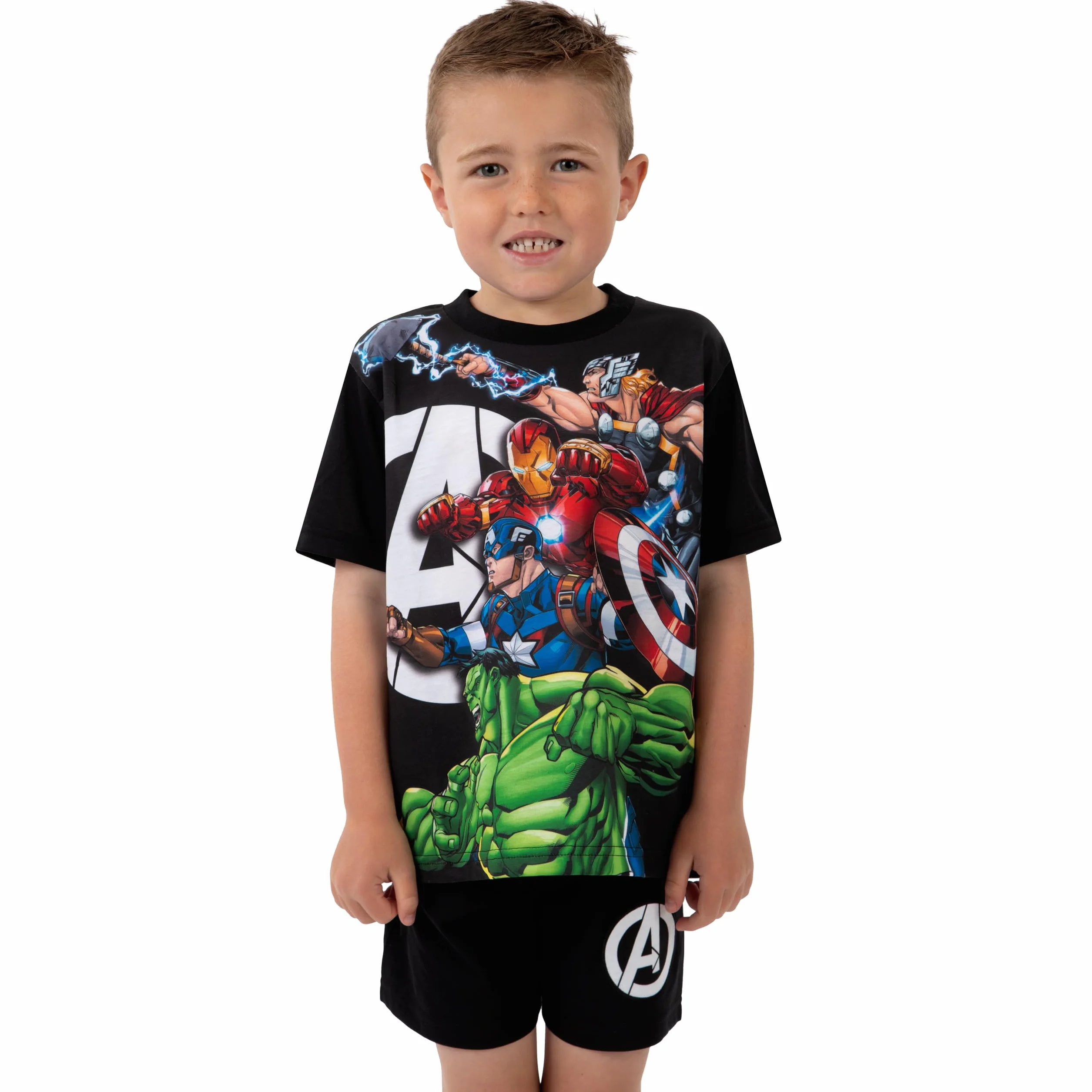 Marvel Pijama Avengers, Pijama De Verano para Niño con Thor, Capitán América, Hulk E Iron Man, Conjunto De Dormir Corto Infantil