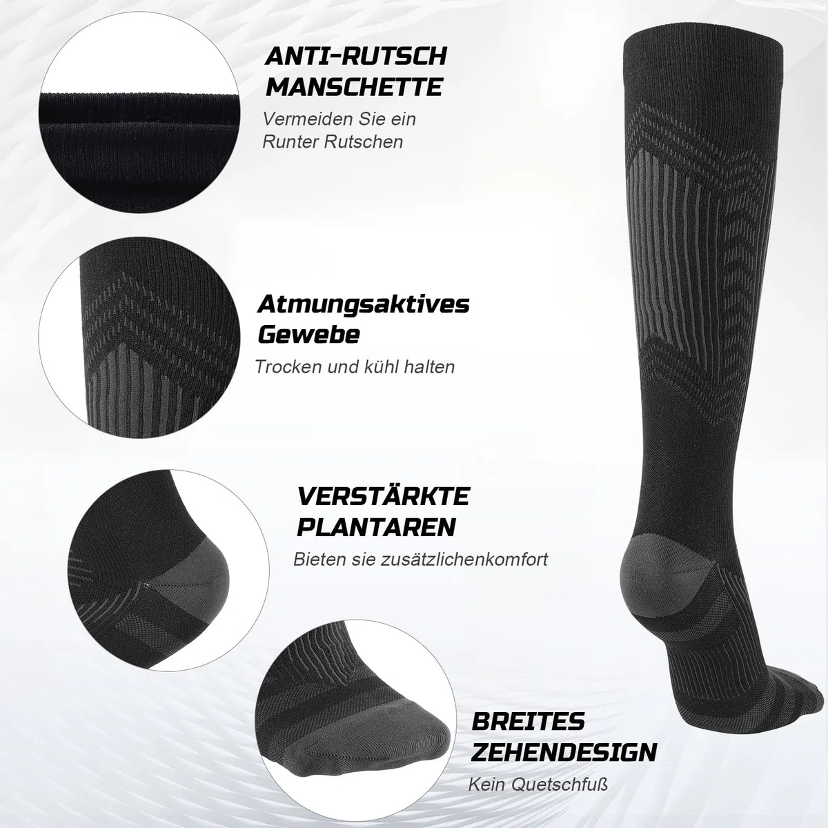 PRAOAHEI 2 pares de calcetines de compresión, calcetines de compresión, calcetines de trombosis, 20-30 mmhg, calcetines de apoyo para hombre y mujer, para deportes, ciclismo, viajes, embarazo, vuelo,