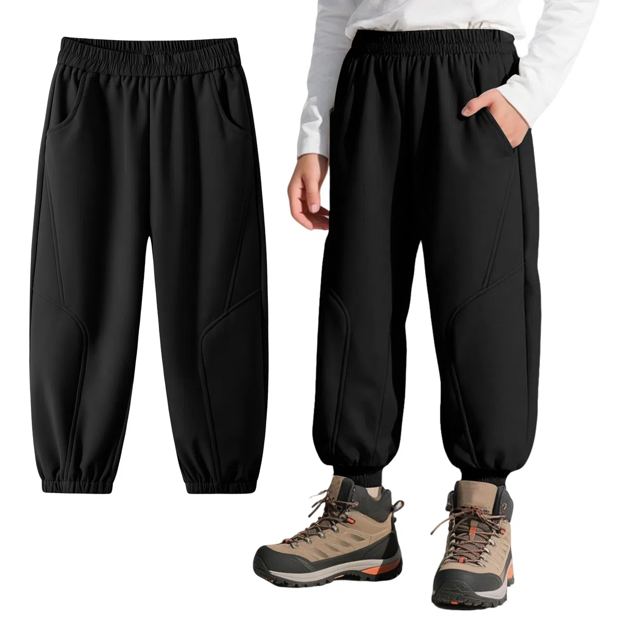 Pantalones Softshell para niños con Forro Polar, Invierno Pantalón Térmicos Impermeables con Bolsillos para niños, Pantalones de para Senderismo Outdoor montaña Trekking, 6-14 años