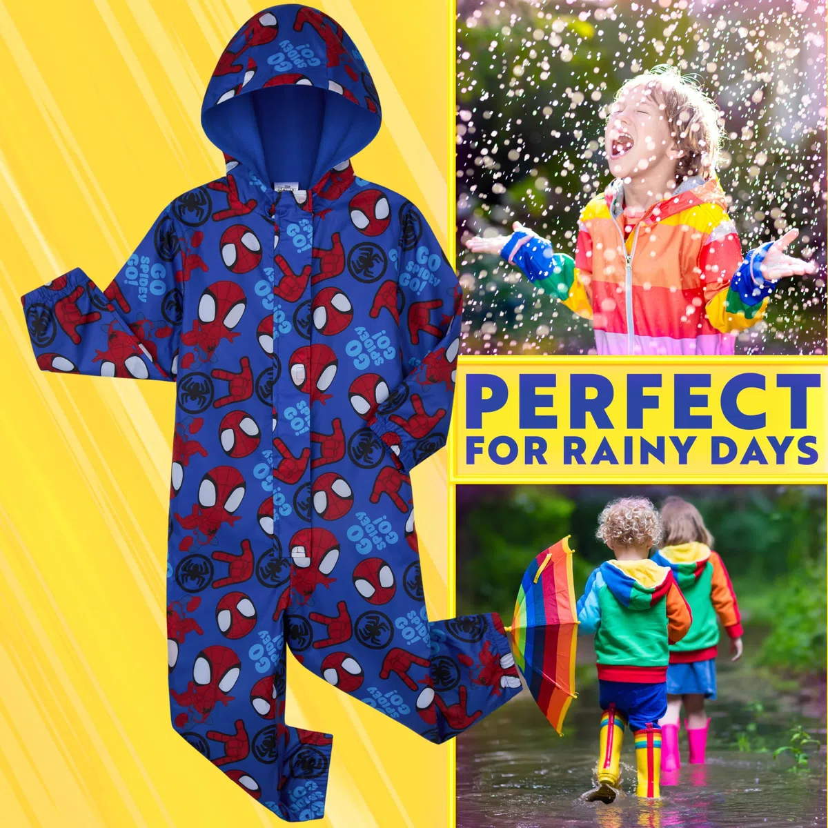Marvel Spidey Mono Impermeable Niños y Pequeños con Capucha y Cremallera Traje Chubasquero Poncho Superhéroe Forro Polar