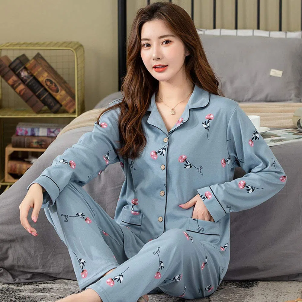 Conjunto De Pijamas De Mujer,Conjunto De Pijamas De Algodón Suave Con Estampado De Botones Conjuntos De Pijamas Con Bolsillos Ropa De Dormir De Manga Larga Ropa De Dormir De Talla Grande Ropa De Dor