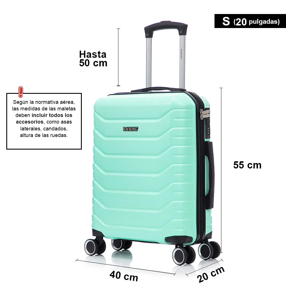 RAYKONG Maleta de Cabina 55x40x20cm Policarbonato (40L) semirígida Trolley pequeño Equipaje de Mano 4 Ruedas giratorios a 360º Cierre numérico (Menta)