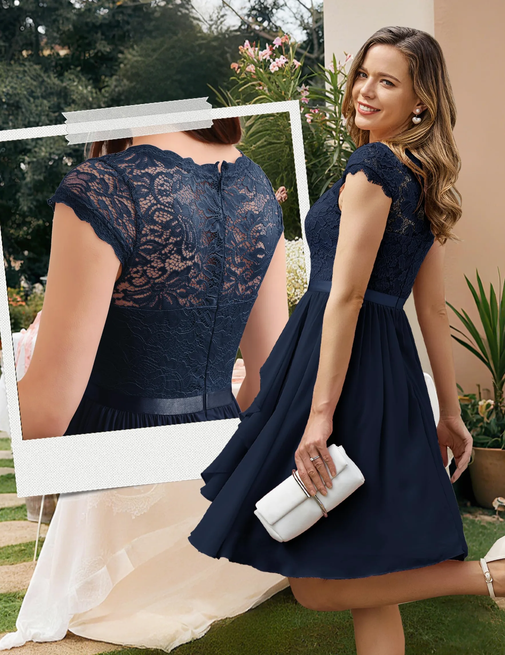 Wedtrend Vestido de cóctel para mujer, elegante para boda, con volantes, vestido de noche corto de dama de honor
