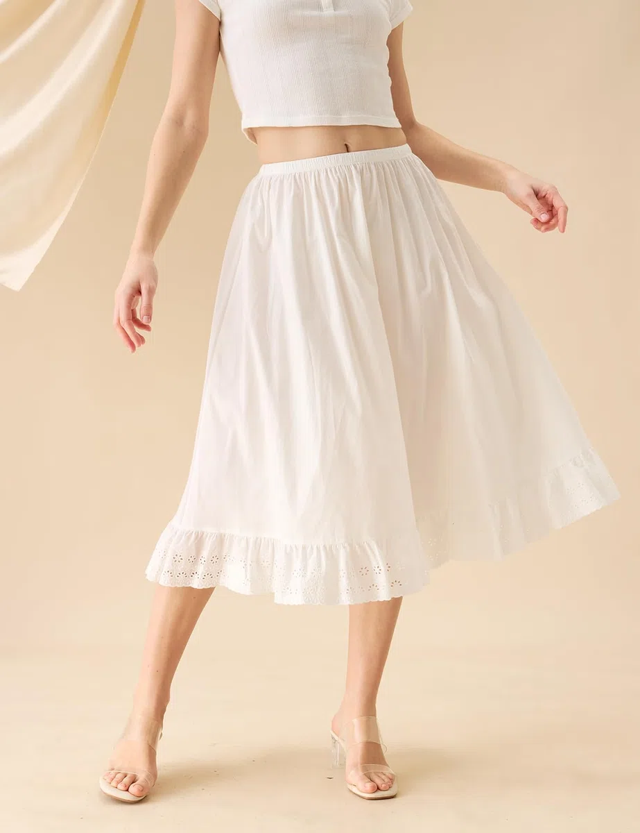 BEAUTELICATE Enagua Mujer 100% Algodón A-Line Falda Interior con Encaje en Dobladillo Volantes Antiestática para Falda Larga de Verano Vestidos