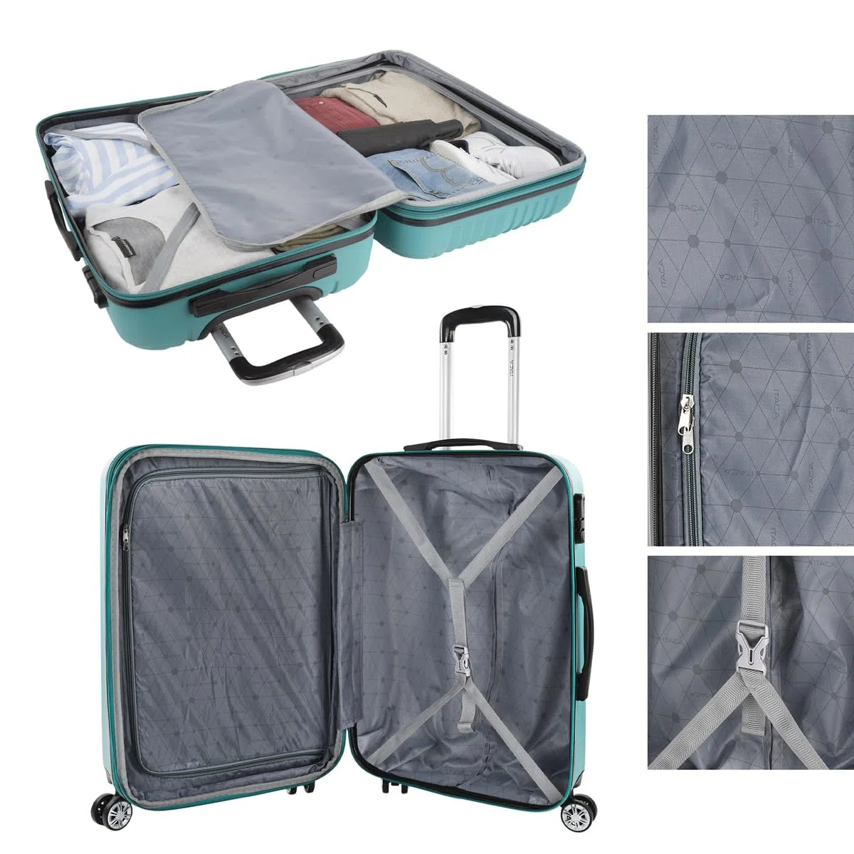 ITACA - Maletas de Viaje ITACA, Juego Maletas 4 Ruedas - Juego de Maletas de Viaje - Juego Maletas de Viaje Ligeras, Candado de combinacion, Verde Menta, 55 cm + 66 cm