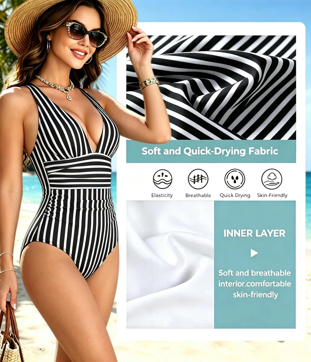 Bañador Reductor Mujer Barriga Trajes de Baño Una Pieza Vientre Plano Monokinis Control Cintura Alta Fruncido Cuello en V Sexy Push Up Natacion Bañadores Reductor Ropa de Baño Playa Halter