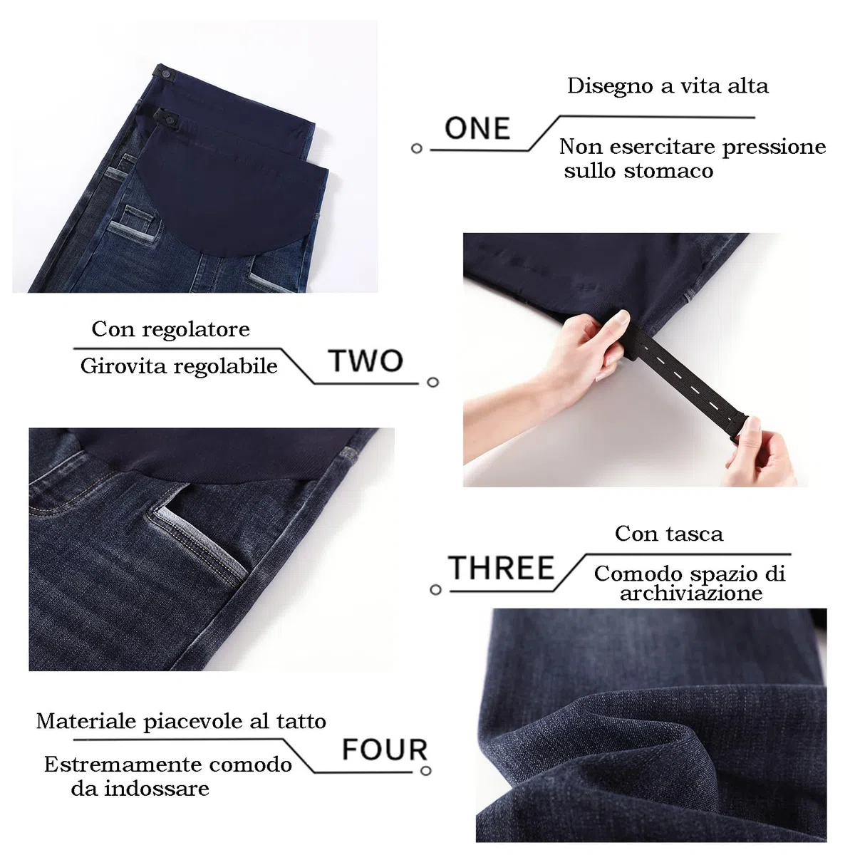 Vaqueros de maternidad de pierna recta con cinturón ajustable - Pantalones 3/4 estilizados y prácticos, ideales para mujeres de estatura pequeña (Talla corta)