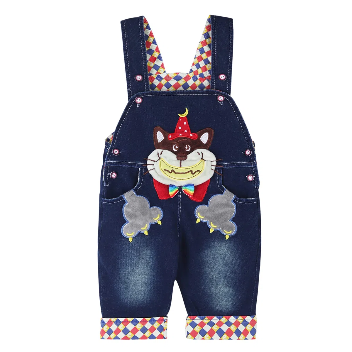Niñas Peto Vaqueros Overalls Mono Pantalón Largo Ajustable con Animal Ajuste Holgado-Azul-sonreír Mapache -110