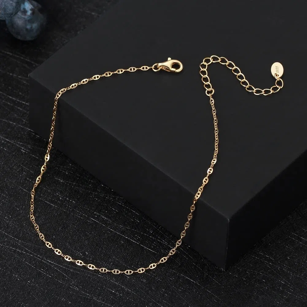 Pulsera de pie, cadenas for el tobillo, 2 piezas / juego 925 Cadena de eslabones de marinero de plata esterlina Tobilleras con clip de papel de tenis for mujeres Correas de cadena de pie de verano Joy