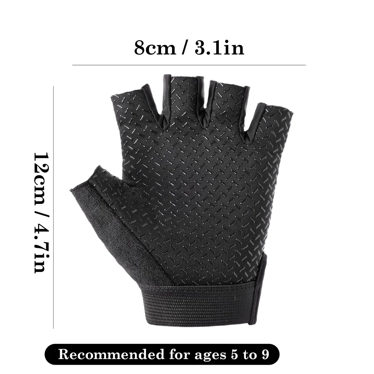 Guantes de Ciclismo de Medio Dedo para Niños, Guantes Deportivos Antideslizantes, Negro, Talla Única