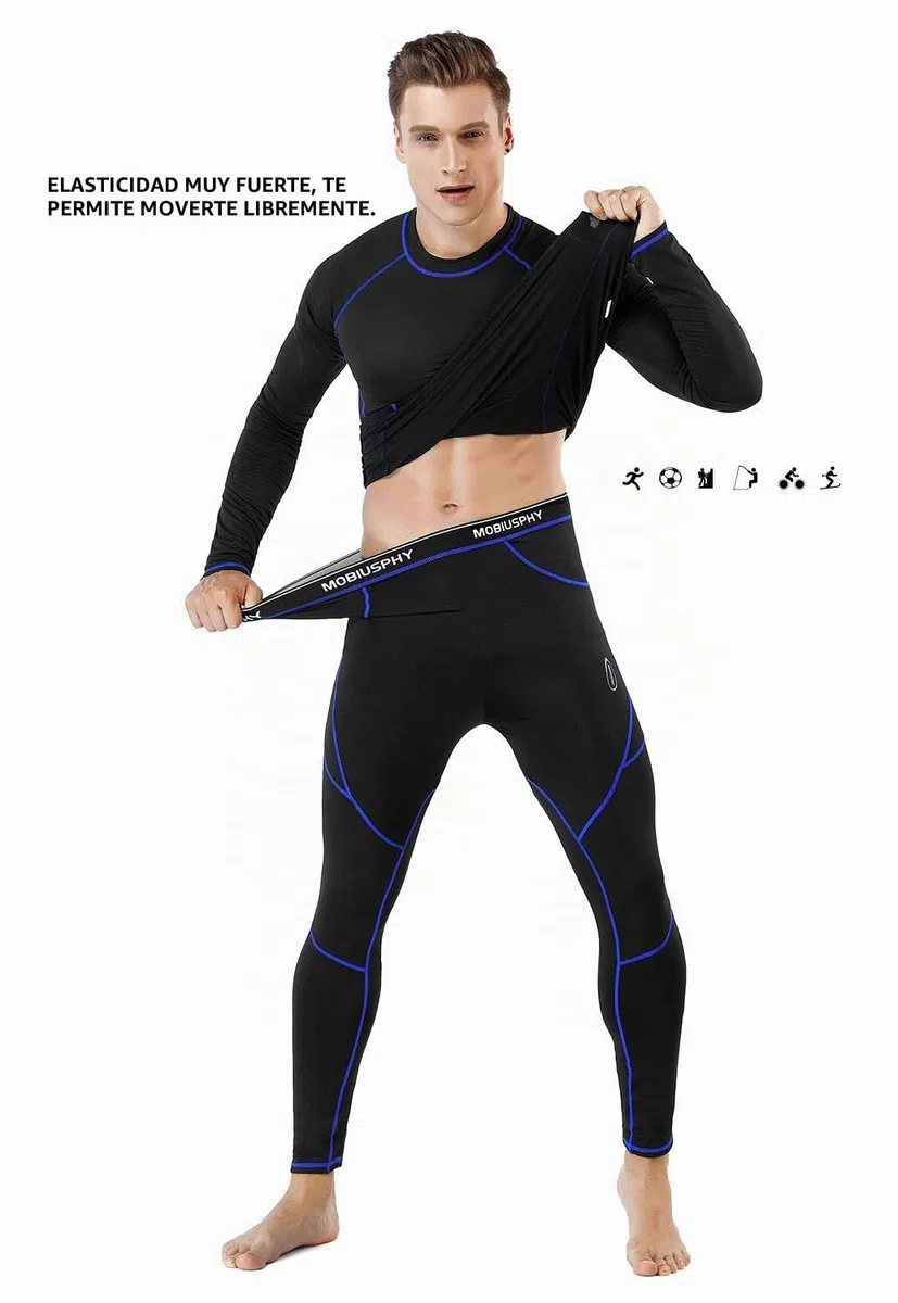 Ropa Interior Térmica Hombre, Camiseta Térmica Hombre Deportes Ropa Interior Funcional Conjuntos Térmicos Termo Invierno Otoño con muy elástica para Running Esquí Montaña Ciclismo Fitness Negro