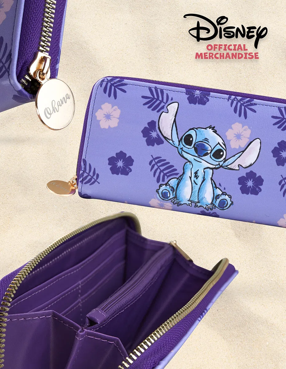 Disney Stitch - Cartera para Mujer, Adolescente y niña, Monedero para Mujer y Tarjeta con Cremallera, Púrpura, Taille Unique, Moderno