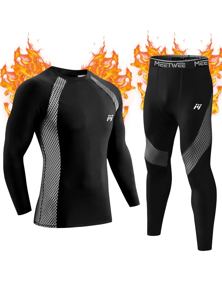 Hombre Conjunto de Ropa Interior Térmica, Base Layer de Invierno Long Johns Traje de Compresión de Secado Rápido Camisetas y Pantalones de Manga Larga para Esquí Deportivo Correr