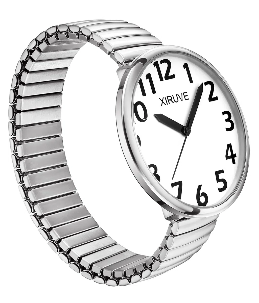 Esfera de Números Grande Fácil de Leer Correa Elástica de Acero Inoxidable Reloj de Pulsera Cuarzo Analógico para Mujer Hombre