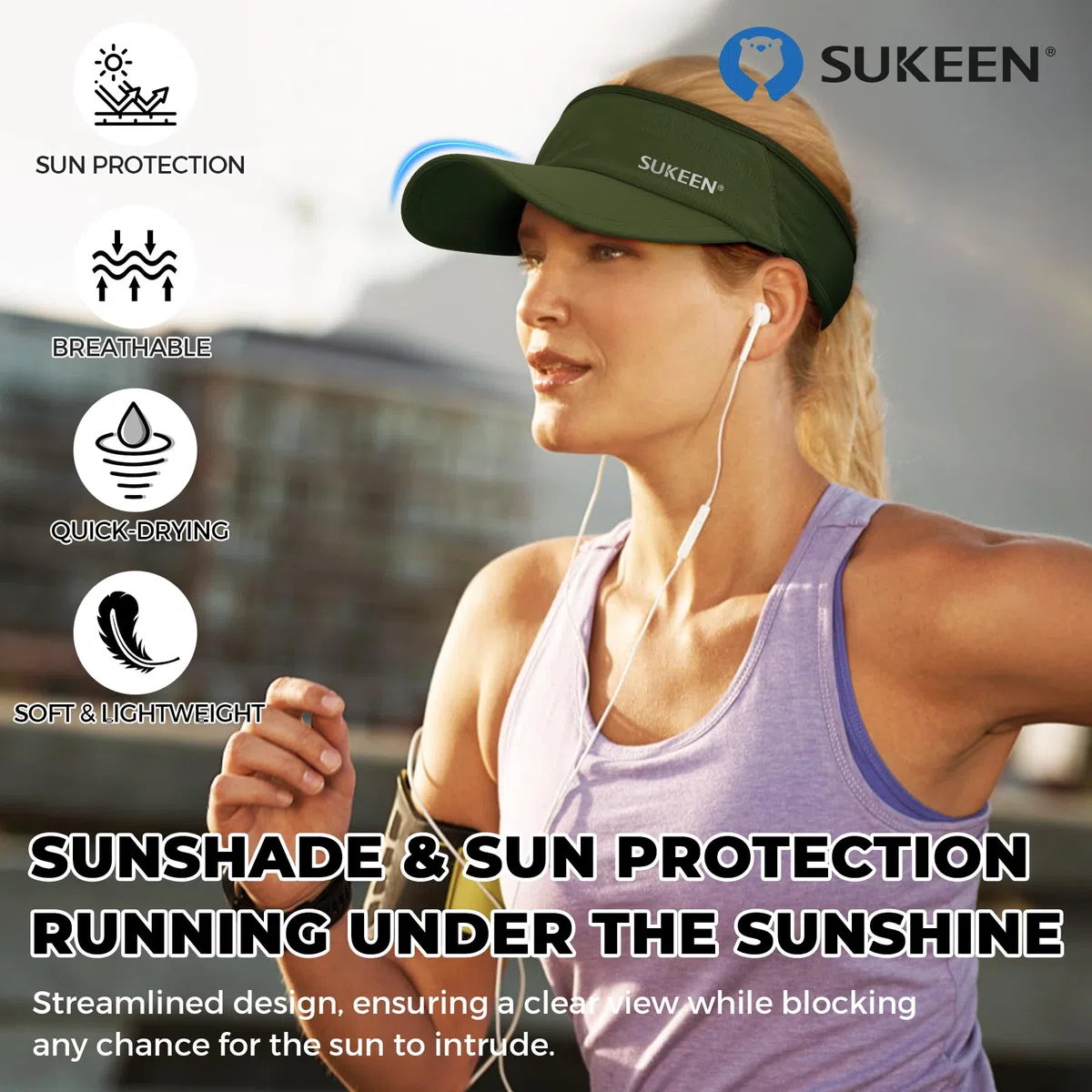 Sukeen Visera deportiva para hombre y mujer, ligera, plegable, elástica, para correr, tenis, golf
