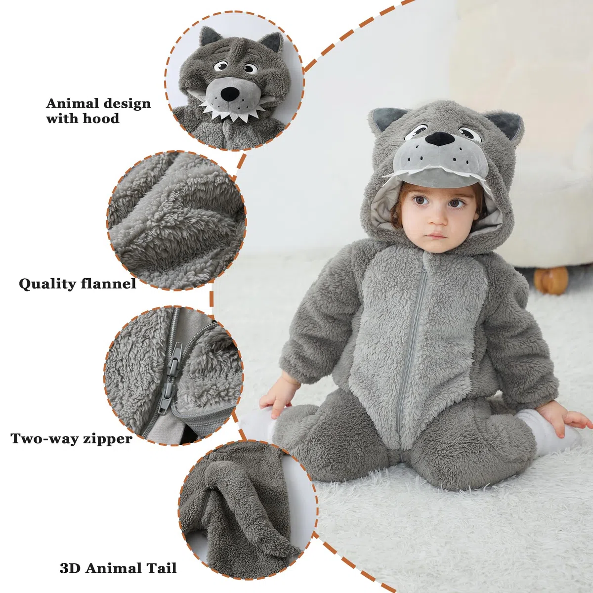 Monos de bebé Unisex Animal Ropa con Capucha Cálido Lindo Pijama
