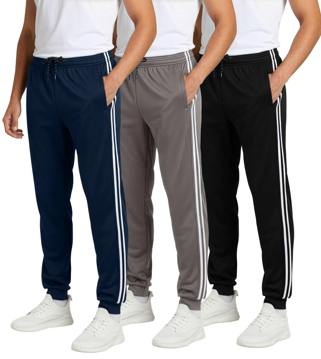 Real Essentials Paquete de 3: Pantalones Deportivos Deportivos Informales de Malla para Hombre con Bolsillos (Disponible en Tallas Grandes y Altas)