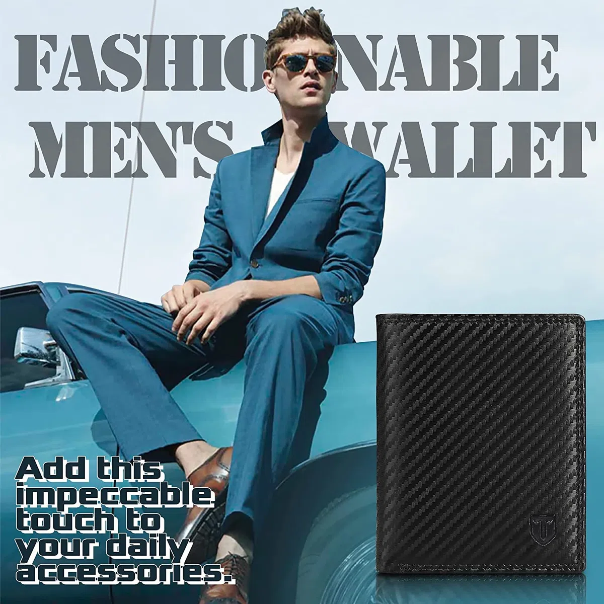 TEEHON Carteras de Cuero de Fibra de Carbono con Bloqueo RFID para Hombre con Bolsillo para Monedas con Cremallera, 11 tarjeteros, 2 Ventanas de identificación, 2 Compartimentos para Billetes