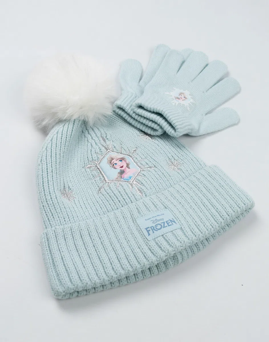 Disney Frozen Elsa - Conjunto de gorro y guantes para niñas, color azul claro, accesorios cálidos de invierno para niños con diseño de personajes