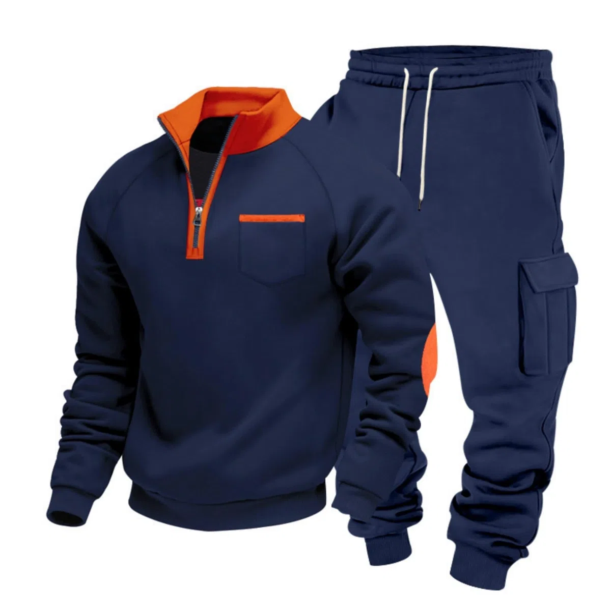 Greabuy Conjunto deportivo de 2 piezas para hombre: sudadera con cremallera de un cuarto y overol transpirable y pantalones deportivos cónicos para entrenamiento