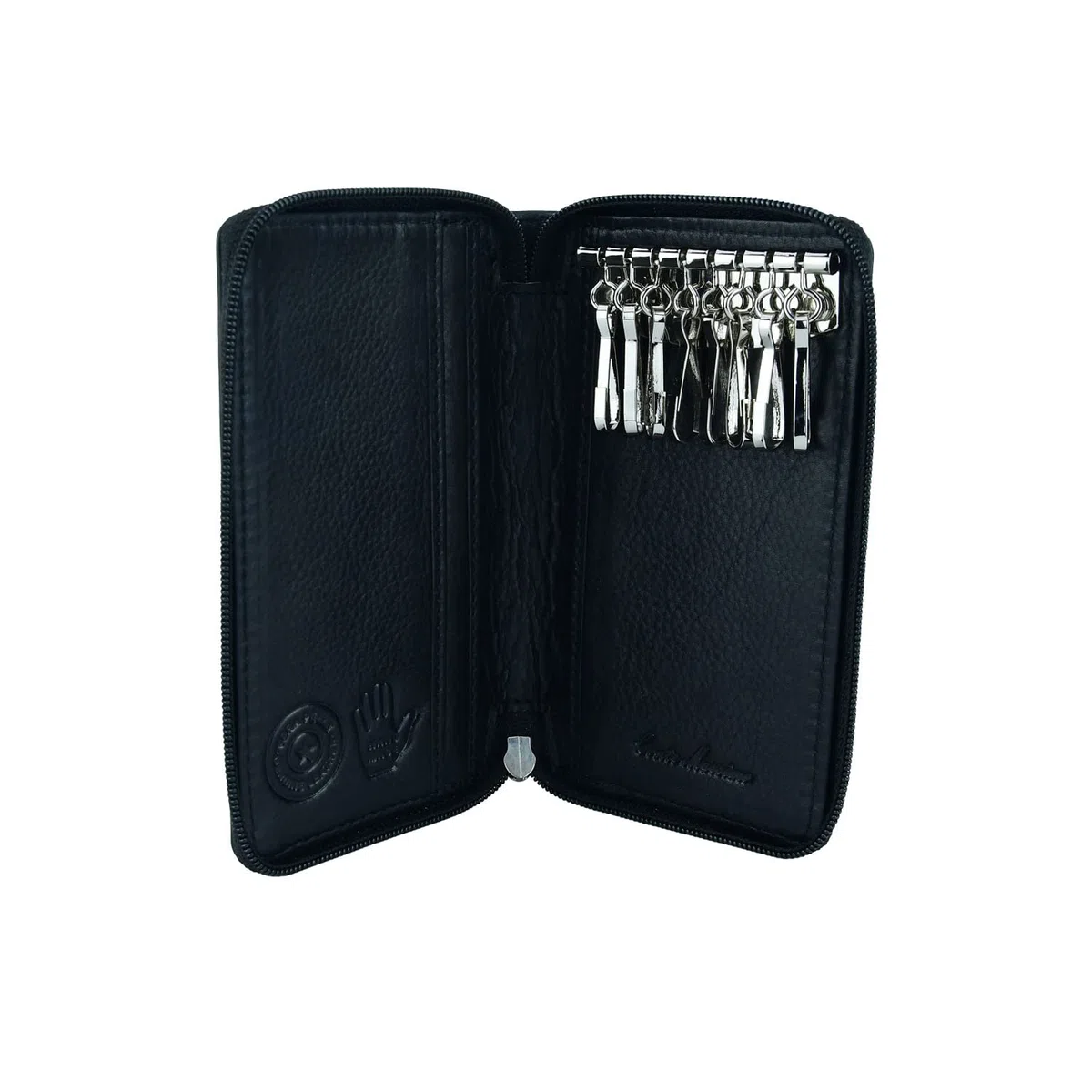 CONTE MASSIMO Llavero para Hombre y Mujer, de Piel Auténtica con Cremallera, Ganchos y Bolsillos, con Caja de Regalo