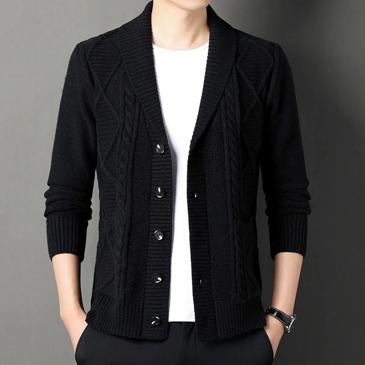 Genérico Cardigan Punto Hombre, Botones para Chaqueta Hombre con Botones De Punto De Manga Larga Frente Abierto Ligeros con Botones Suéter Tipo Cárdigan Suéter Otoño Invierno