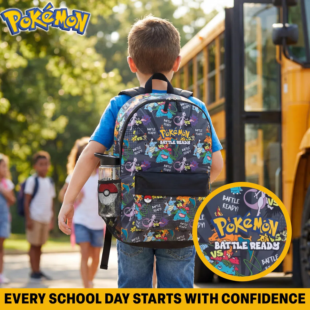 Get Trend Pokemon Mochila Niño y Botella Sin BPA 500 ml, Set Infantil, Mochila Escolar Deporte y Ocio, Idea de Regalo Niño (Multi Battle Pokemon)